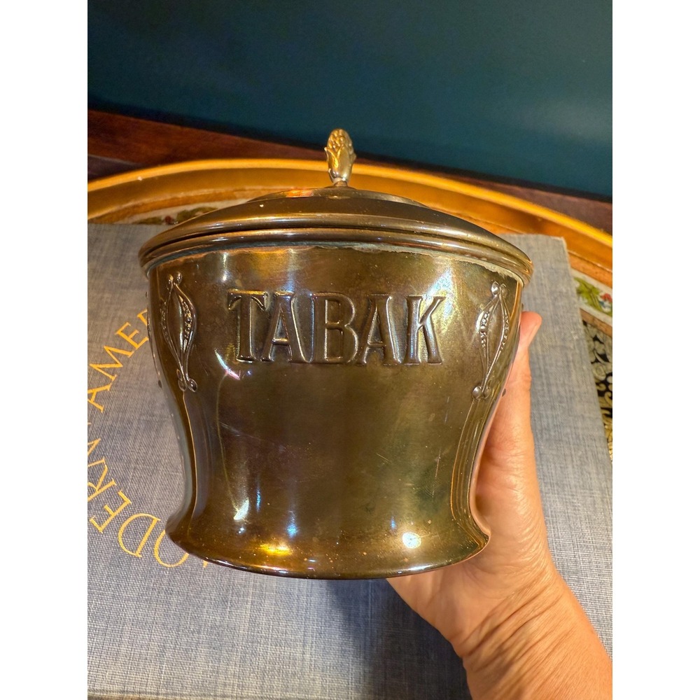 Vintage Brass Tabak Tobacco Jar with Lid European Brass Canister 6 Inch - Picture 10 of 11